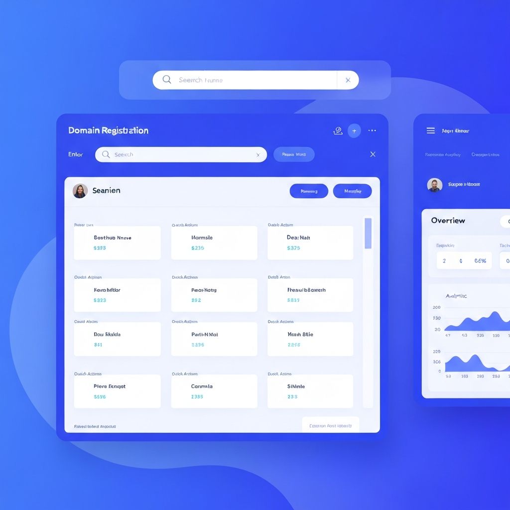 professional domain registration dashboard interface with modern UI